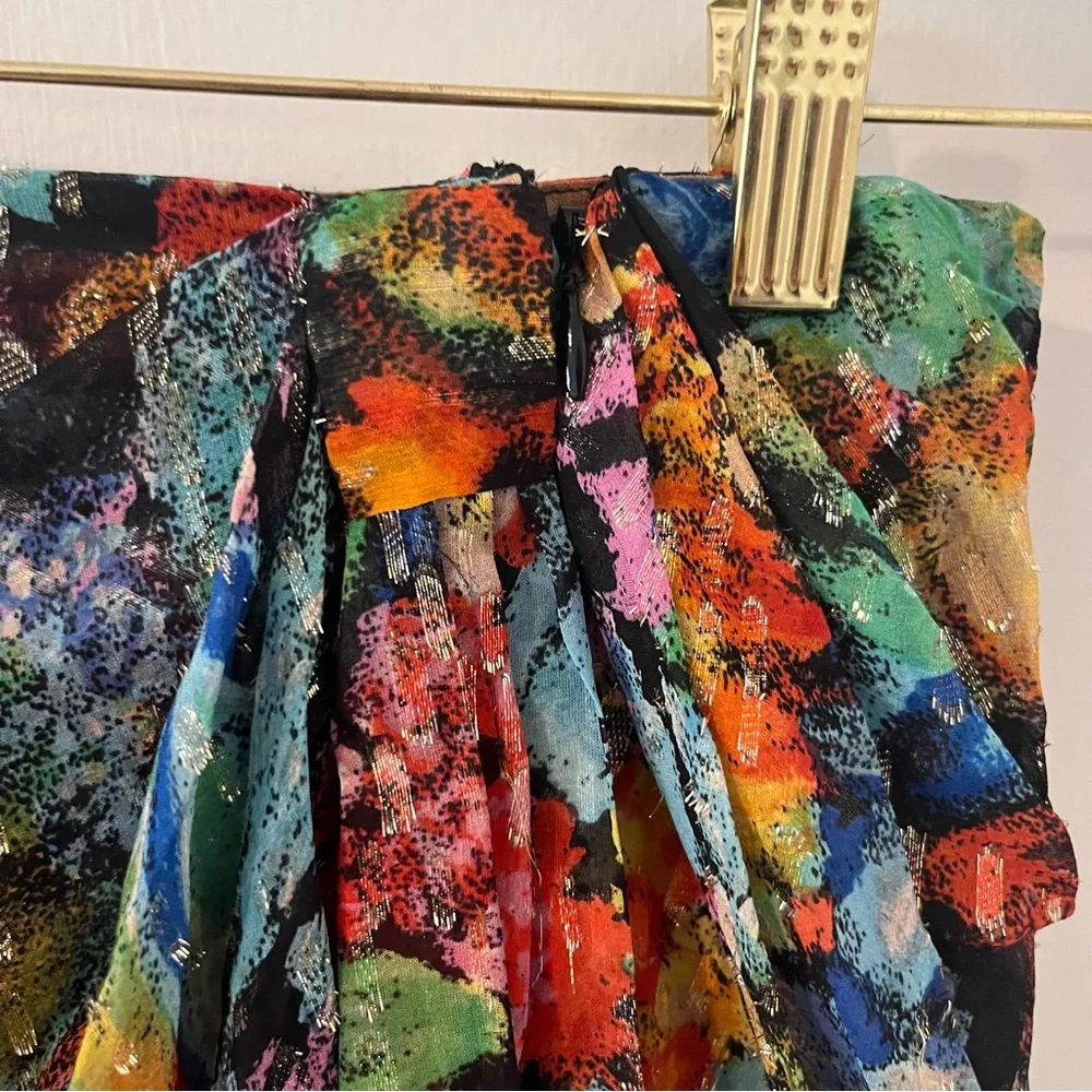 The Kooples Paris Multicolor Metallic Floral Mini Skirt Silk Size 2